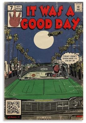 MUJIAN Ice Cube - It Was A Good Day Comic-Parodie Gangsta, Rap-Album, Vintage-Poster und Schlafzimmer-Dekor-Poster für Zimmer, ästhetisch, 30 x 45 cm