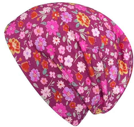 Wollhuhn Jungen/Mädchen Shorties Beanie/Kinder-Mütze Bequem Viele Motive Jersey Zweilagig Gefüttert Übergangszeiten (Öko-Stoffe/Bio) 2024202401 (Shorty Blumen Beere, L)