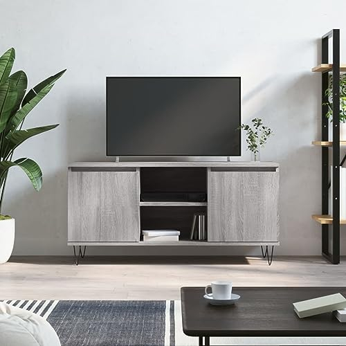 HETFTJN TV-Schrank, Tv Table Tv Eckschrank Fernsehschrank Holz Tv Schrank Geeignet für Schlafzimmer Wohnzimmer Fernseher Kleine Räume Grau Sonoma 104x35x50 cm Holzwerkstoff