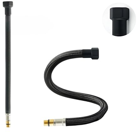 LAXARA DVGW Premium farbiger Flexschlauch schwarz und weiß 3/8 Zoll bis 1/2 Zoll Überwurfmutter x M10 Außengewinde in auswählbaren Stilen (3/8 Zoll Schwarz | Schwarz Matt, 40 cm)