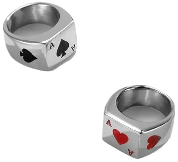 LGXLGX Poker Ring Men Spade Rings Stainless Steel Jewelry Lucky Ring with Black Ace of Spades Poker Card
