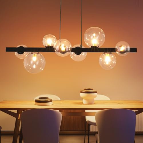 ZMH Pendelleuchte Esstisch Hängelampe Wohnzimmer - Küchenlampe Hängend G9 Hängeleuchte 8 Flammig Esstischlampe Esszimmer Transparent Pendellampe Modern Glaskugel für Küche Hotel (Ohne Leuchtmittel)