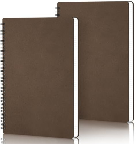 Yarotm Notizbuch A4 Kariert - 2 Stück Spiralblock Notizbücher 21x29.2cm - Kaffeebraun Notebook A4-100g/m² Kariert 5mm Notizheft - 60 Blatt/120 Seiten Spiralbindung Notizblock A4