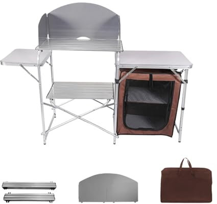 Klappbarer Campingtisch Aluminium, Campingtisch Groß Klappbar, Tragbarer Campingtisch mit Stauraum, Kleines Camping-Klapptisch-Set mit Leichtem Transport(Silver)