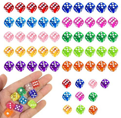 50 Stück Bunte Würfel Set,Dice Set Würfel bunt,Gezinkte Flüsterwürfel,Spielwürfel mit runden Ecken,Colorful Acryl Würfel Spiel für Bar Party Würfelspiele Tischspiele,Miniwürfel farbig Würfel klein