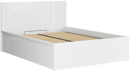 BLACK RED WHITE Tetrix-Bett 140x200 mit Rahmen & Stauraum Hochglanz Weiß - Modernes Bettgestell mit Gasdruckfeder Lattenrost & Bettkasten