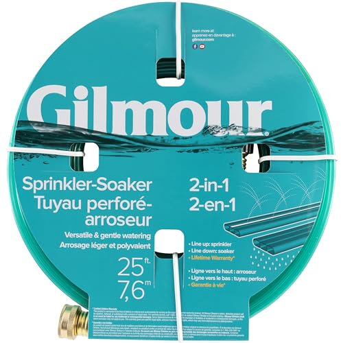 Gilmour 1066005 Irrigatore 2 in 1, fori resistenti, tubo per irrigazione prato e giardino, verde