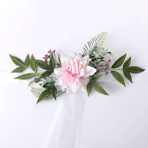 Hrlace Lot de 20 nœuds de chaise en organza - 160 cm x 150 cm - Avec fleurs artificielles - Décoration de chaise de mariage - Rose