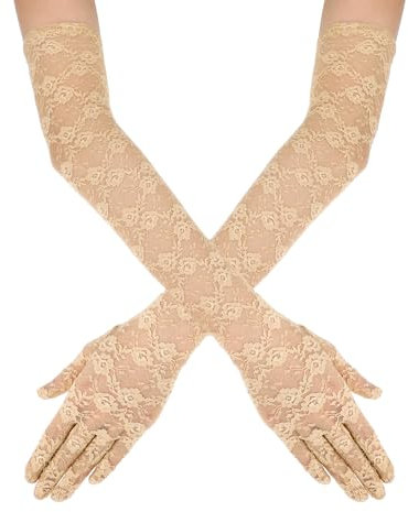 Lusofie Lang Spitze Handschuhe für Damen Elegant Tee Party Lang Spitzenhandschuhe Hautfarbe 1920er Jahre Verlobungskleid Party Tanz Oper Halloween Handschuhe für Damen