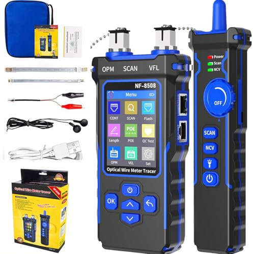 NF-8508 Netzwerkkabeltester mit optischem Leistungsmesser, RJ45/RJ11 Port Tester, Ethernet Kabeltoner LAN Line Tracer, Telefonleitung/PoE Inspektion, Wire Mapping für Cat5/Cat6 Kabel