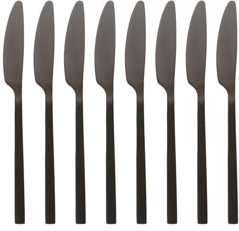 Argon Tableware 8 Stainless Steel Dinner Knives – 21cm Matte Black Finish Modern Cutlery Set for Dining & Entertaining – Stylish Dishwasher Safe Tableware