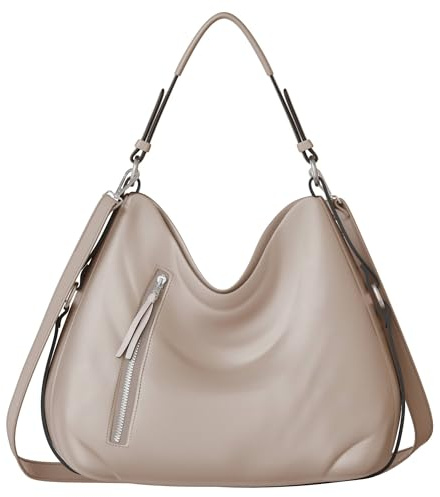 KMISSO Damen Handtasche vegan mit Umhängefunktion – Hobo Schultertasche aus Kunstleder 38x31x13 cm, große City Bag in vielen Farben, elegante Umhängetasche & Shopper mit Reißverschlussfächern