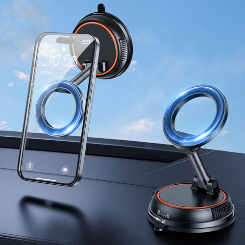 Magnet Handyhalterung Auto für MagSafe Autohalterung,Vakuum Saugnapf Drehbar KFZ Handyhalter für iPhone 16/15/14/13 Pro Max Plus,mit Magnetring für Samsung S25/S24/S23 Ultra Google Phone Holder Car