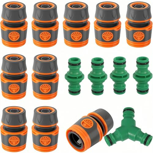 Schlauchverbinder Set,10 Stück Schlauchverbinder, 1/2 Zoll Schlauchanschluss Schlauchkupplung mit 1 Y-Splitter, 4 Doppel Stecker, Schlauch Verbindungsstück für Gartenschläuche Schlauchdüsen