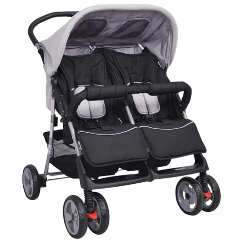 SKM Zwillingskinderwagen Stahl Grau und Schwarz,Baby & Kleinkind,Babytransport,Kinderwagen,Mehrfarbig,15.4KG,10110