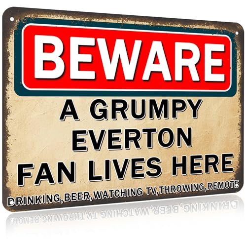 Everton Gifts for Men Champions Metal Signs Gifts for Boys Plaque Funny A Grumpy Everton Fan Lves Here Wall Art Vintage Gift Man Cave Living Room Bars Sign Decorations Gift 20x30 Cm