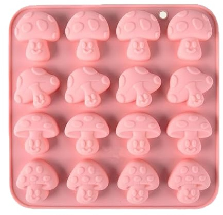 Vauki Pilz Silikonformen Gießformen, Pilz Silikonform, 16 Mulden, Backwerkzeuge für Schokolade, Kuchen, Dessert, Pilzförmige Silikon Backwerkzeuge, 3D-Pilz-Silikon-Backform, DIY Silikonform, Rosa