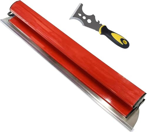 KATLKIU Juego de Espátulas 2 Piezas – Espátula Alisadora de 40cm para paredes + Rascador 16 en 1 de acero inoxidable – Herramientas profesionales para reformas, albañilería y bricolaje