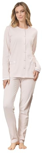 SNELLY Pigiama Donna Lungo 100% Caldo Cotone Invernale, Pigiami 2 Pezzi Maglia Manica Lunga Aperta o Collo con Bottoni, Taglie 44/62 Taglie Forti