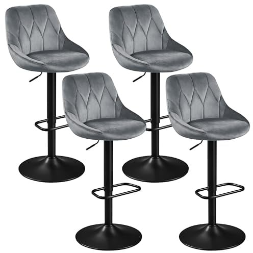 Yaheetech Barhocker 4er Set Barstühle 61,5 cm – 83 cm höhenverstellbar Küchenstühle mit Rückenlehne und Fußstütze 360° Drehstühle für Bar/Theke/Küche, Dunkelgrau