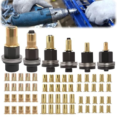 6 PCS Rivet Nuts Set with 60 Nuts, Insert Nuts Hand Rivet Rivet Set | for M3 M4 M5 M6 M8 M10 Rivet Nut Tool and Manual Riveting Machine
