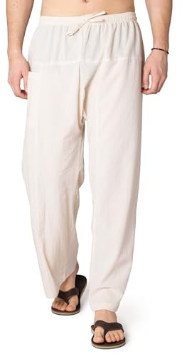 PANASIAM leichte Baumwollhose Damen & Herren - im Stil Einer Fischerhose | Schlupfhose Unisex, bequeme Rehahose & Relaxhose mit Gummibund & Tunnelzug - Freizeithose für Homeoffice, Krankenhaus & Yoga