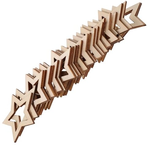 JEWEDECO 25 Stück Hohle Holzsterne aus Unbehandeltem Holz 5cm Selbstgemacht Bastelsterne zum Bemalen Rustikale Weihnachtsbaum Anhänger und Wanddekoration