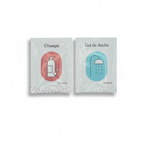 Limoncol Pack Sobres Monodosis Champú y Gel de Ducha, 45 Champú Aroma Herbal + 45 Gel Aroma Neutro, Higiene Cabello y Cuerpo, Fabricado en España, 90 Unidades