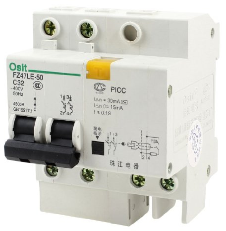 XRKJKQIDG 4500A Pouvoir de Coupure 2 Pôles 2P+1N Fuite Disjoncteur AC 400V 32A