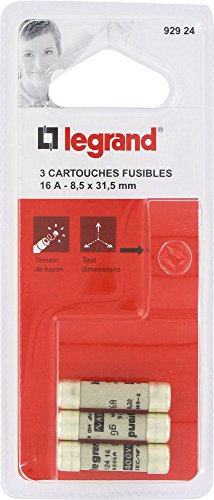 Legrand 092924 Cartouches Fusibles pour Porte-Fusibles avec Témoin, 8.5mm x 31.5mm, 16A