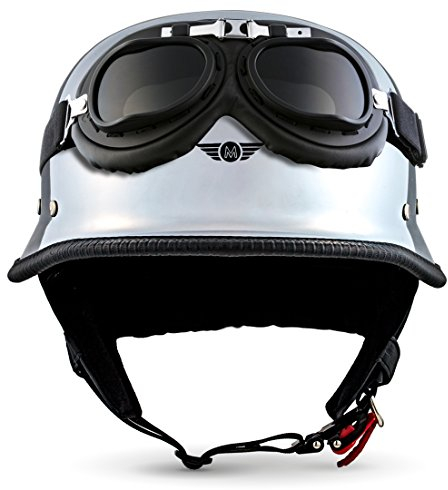 Moto Helmets® D33-Set „Chrome“ · Brain-Cap · Halbschale Jet-Helm Motorrad-Helm Roller-Helm Scooter-Helm Bobber Mofa-Helm Chopper Retro Cruiser Vintage Pilot Biker Helmet Brille Visier · XXL (63-64cm)