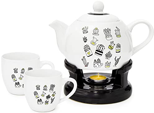 Teekanne Stövchen Set + Teetassen außergewöhnlich schlicht modern Design Neu (Modell: 1)