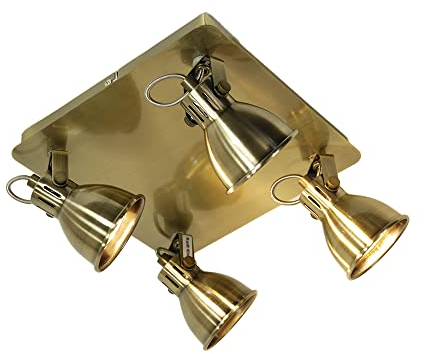 Dapo Deckenstrahler Spotlampe Letora Wandleuchte Deckenleuchte Spot Strahler Fassung GU10 Beleuchtung Spotleuchte Deckenbalken (Altmessing - 4flammig)