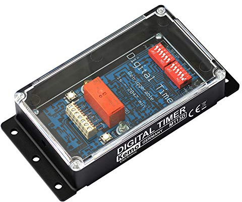 Kemo M113D Digitaler Zeitschalter 12 V/DC für Zeiten zwischen 1 und 2047 Sekunden / Minuten. Mit LED-Anzeigen. Steuern durch externe Steuerimpulse oder automatisch nach Einschalten