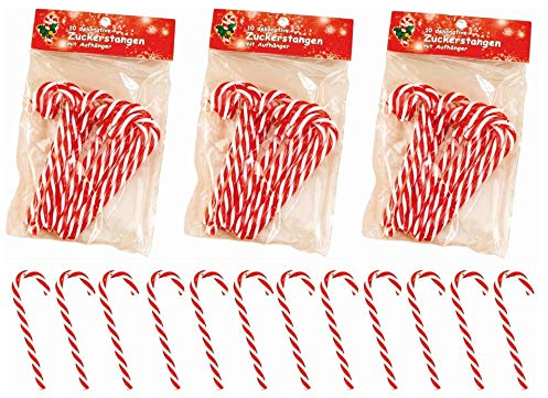 Unbekannt Baumschmuck Set 30-TLG. Zuckerstangen Hänger Kunststoff 12,5 cm rot weiß