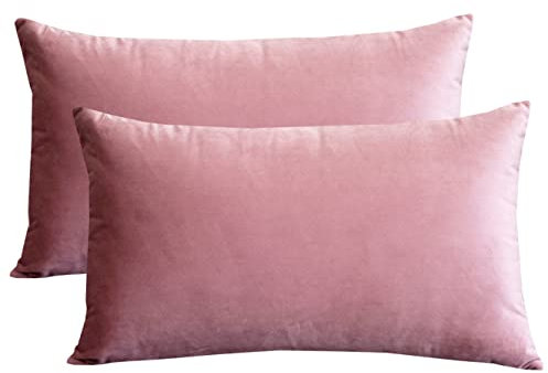 Lutanky confezione da 2 elegante velluto cuscino casi morbido cuscino solido rettangolo cuscino decorativo copre per divano letto auto (rosa, 12 x20, 2 pezzi)
