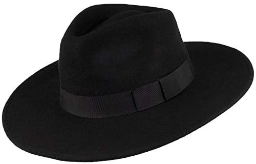 Jaxon & James The Author mit breiter Krempe Fedora Hut - Schwarz - L