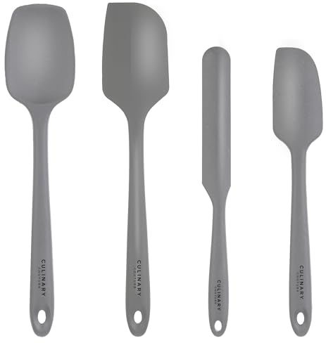 Grey Silicone Spatula Set – Non Stick High Heat Resistant Kitchen Utensils – 320C – Sturdy Steel Core – Spreader, Scraper, Spoonula Spatulas – 4 Piece Utensil Set - Gift Box and Bonus Recipe Ebook!