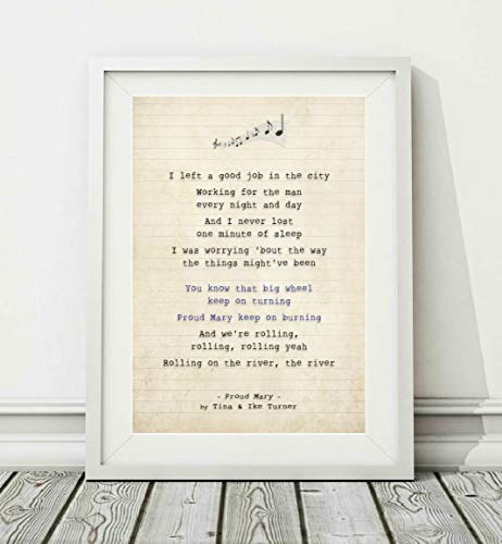 Didymus Co Tina & Ike Turner - Proud Mary - Song Lyric Art Poster Print (UNFRAMED) - Sizes A4 A3 (A3)