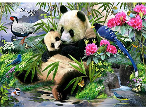 WOWDECOR Diamond Painting Complet, Panda Animaux Bambou Fleur Diamant Painting DIY 5D Mosaïque Peinture Numéro Point De Croix