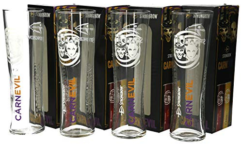 Strongbow Pint-Gläser, geprägt, Motiv: Carnevil Halloween, weißes Gesicht, limitierte Halloween-Edition, Zuhause, Bar, Pub, Strongbow Pint-Gläser, 590 ml, 4 Stück