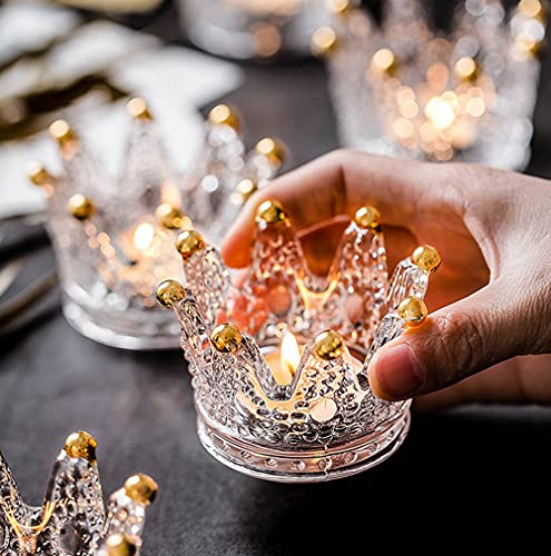 StyleTrends Votivkerzenhalter mit Krone, Glas, Teelichthalter für Hochzeit, Party und Weihnachten, Heimdekoration, 6 Stück (Gold)