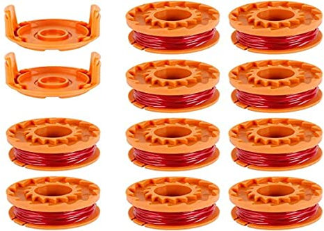 10pcs Rocchetti Filo Decespugliatore in Nylon 3m/1.65mm WORXWG163 WG180 WG175 WG150 WG160 con 2pcs Coperchio di Ricambio, arancia, AC/DC