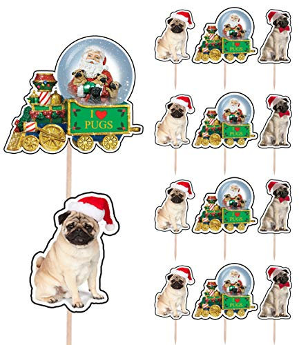 AK Giftshop Schneekugel Mops Weihnachten Party Essen Kuchen Cupcakes Picks Sticks Dekorationen Topper Stand Up Food Flag (14 Stück)