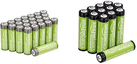 AmazonBasics AA High-Capacity Rechargeable Batteries 2400mAh (24-Pack) Pre-charged & AAA Rechargeable Batteries, Pre-charged - Pack of 12 (Appearance may vary)