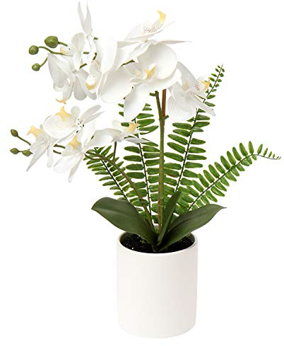 Orchidee Artificielle Blanche en Pot avec Blanc céramique de planteur 40cm/15 de Haut, Fausse Orchidee pour Décoration de La Maison Bureau Chambre la décoration d'intérieur