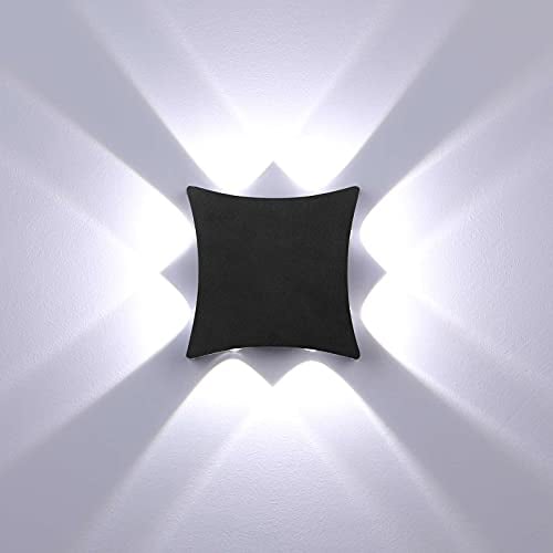 ENCOFT LED Wandleuchte Innen Außen 8W Wandlampe Innen Wasserdicht IP65 Aussenlampe Wand Wandlampen Schwarz für Bad Flur Kinderzimmer Treppenhaus Beleuchtung Wohnzimmer Schlafzimmer Kaltes Weiß