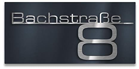 Metzler Hausnummer, Schriftzug aus Edelstahl, individuelles Hausnummernschild in Anthrazit (RAL 7016), Straßenschild mit Hausnummer, massiv & gebürstet, 3D-Effekt, Made in Germany, Größe: 70 x 35 cm