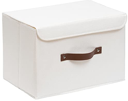 OUTBROS Caja de Almacenamiento plegable, grande Cesta con tapa, Contenedores de ropa de lino para ropa, para toallas, libros, 38 x 25 x 25 cm, Blanco, 1 unidades