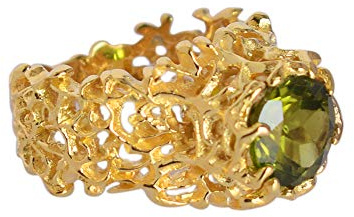 Damen-Ring mit Chromdiopsid, runder Edelstein, 925er Sterlingsilber, vergoldet, Größe 7,5 mm, Stein:, Diopsid